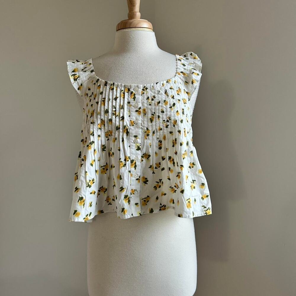 J crew cotton yellow floral babydoll top